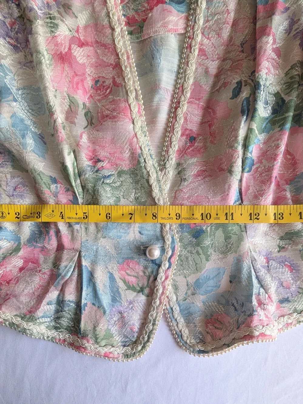 80s Vintage Coquette Floral Pastel Peplum Jacket With Pearls Pink/Blue/Green - Picture 8 of 8